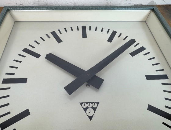 Image 1 of Green Industrial Square Wall Clock from Pragotron, 1970s
