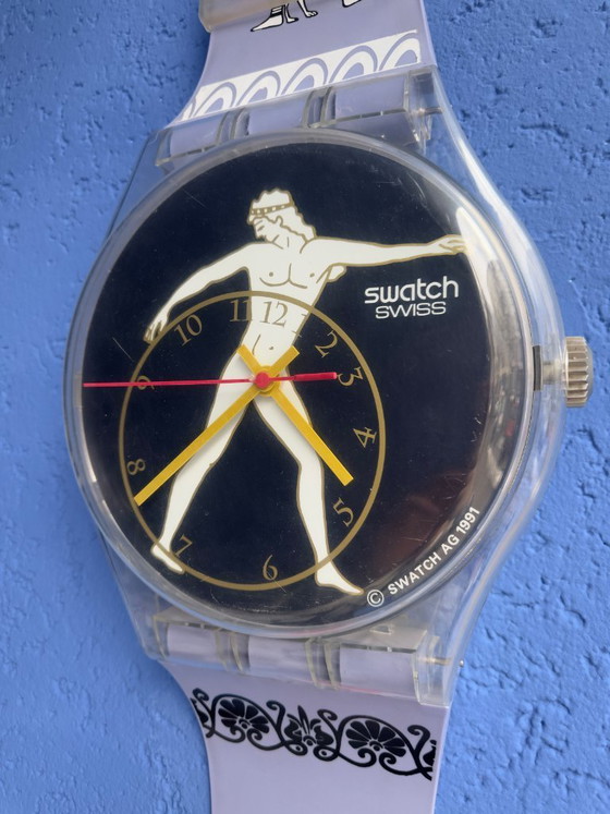 Image 1 of Vintage XXL wandklok Swatch Griekse Olympische "Discobolus 1992" polshorloge Memphis Milano Postmodern wandklok