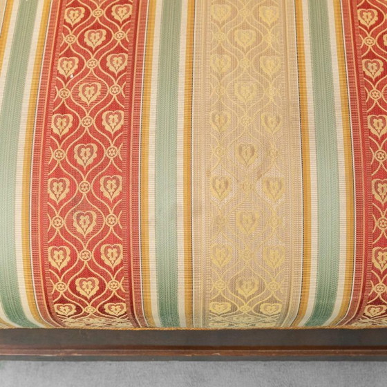 Image 1 of 3 SEATER VINTAGE WOODEN SOFA WITH STRIPED FABRIC FROM THE 50S, CLASSIC AND ELEGANT
