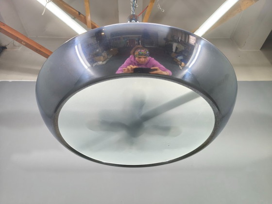 Image 1 of Lámpara de araña Bauhaus con forma de ovni, de Drupol, colgante de cristal cromado, década de 1940.