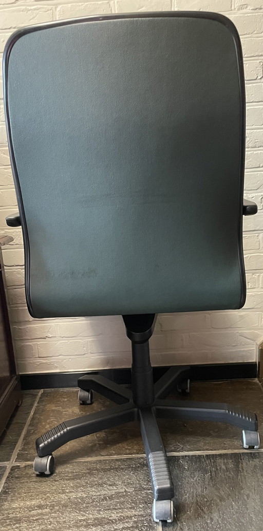 Ergonomischer Vintage-Bürostuhl auf Rollen – einzigartiges grünes Leder – DRISAG – bureaustoelen, Leather (photo 2 of 6)