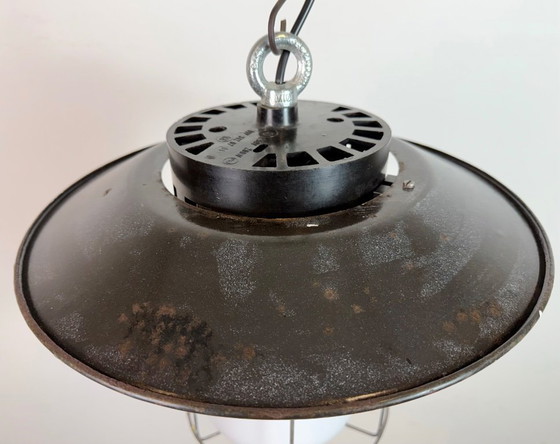 Image 1 of Industrial Grey Enamel Cage Pendant Lamp, 1960s