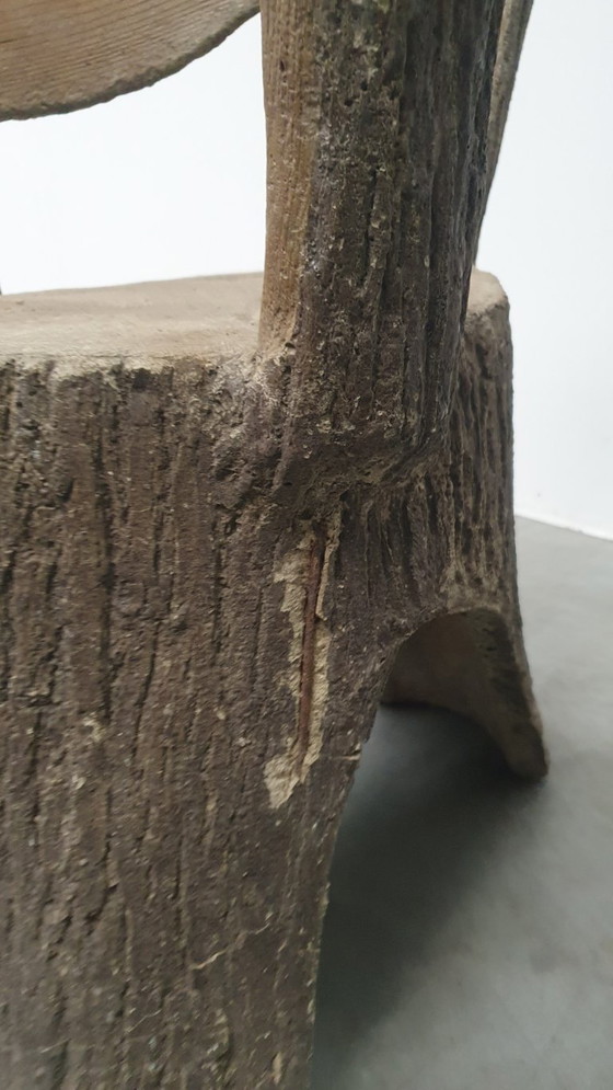 Image 1 of Vintage faux wood cement garden set 4 chairs/table Brutalist 60s France