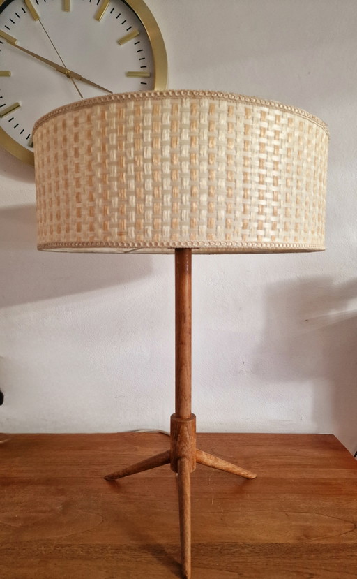 Vintage Deense Tafellamp Tripod Teakhout
