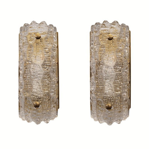 Pareja de apliques, cristal y latón dorado, Carl Fagerlund para Orrefors, 70's - Suecia