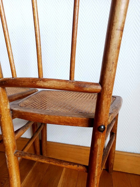 2x caned bistro chairs circa 1940, Dining chairs, Wood, Rattan, Brown, Vintage (photo 9 of 13)