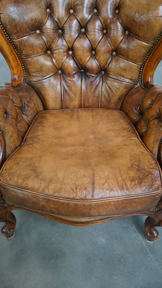 Image 1 of Antieke Schapenleren Chesterfield Fauteuil