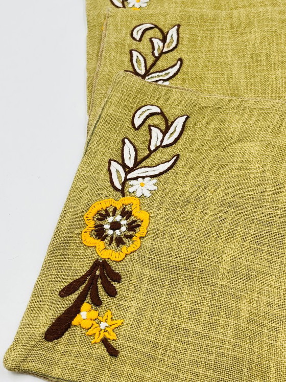 Image 1 of Set of 4 vintage embroidered burlap placemats