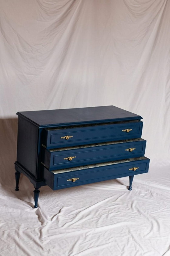 Restored Vintage Chest of Drawers in Navy Blue, Louis XVI Style – Wood (photo 2 of 5)