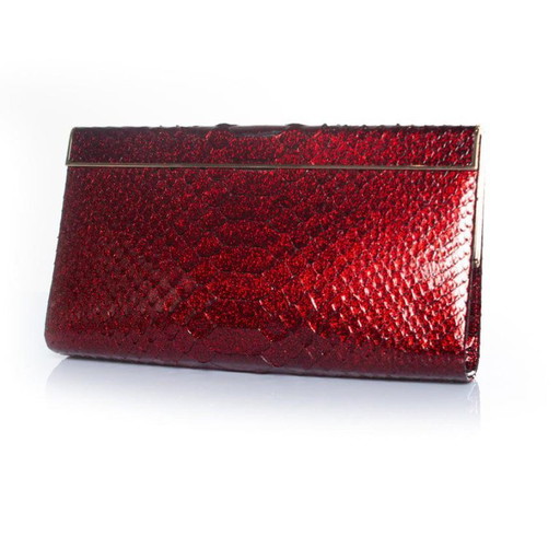 Jimmy Choo Clutch aus Pythonleder in Metallic-Rot