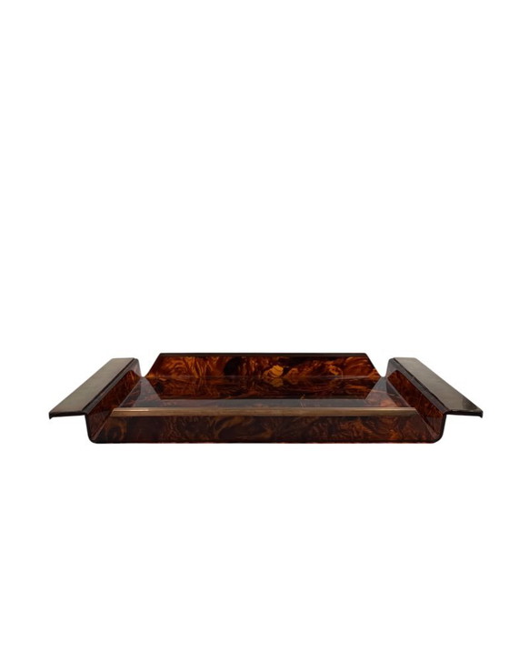 Image 1 of Hollywood regency brass and tortoiseshell lucite tray, Italy 1970s