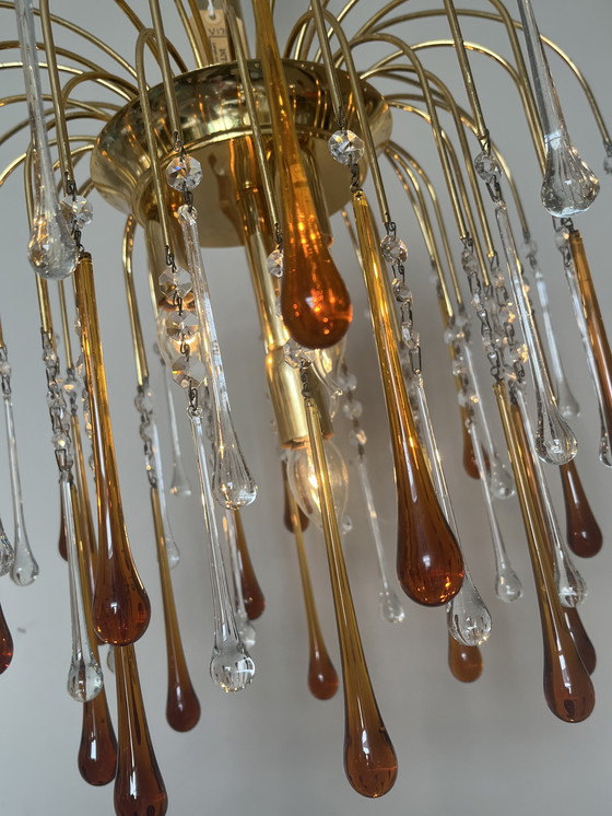 Image 1 of Vintage Teardrop Chandelier Pendant Lamp Brown Pearls
