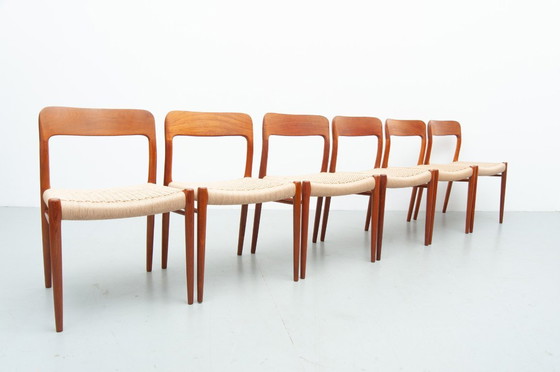 Image 1 of 6x dining chairs model 75 made of teak by Niels Otto Møller for J. L. Møller Møbelfabrik (1950s)