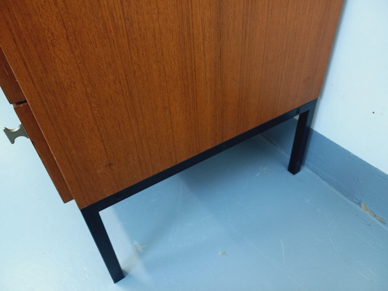 Image 1 of Vintage modernist sideboard by ARP Minvielle, designed by Guariche Mortier Motte, in teak and black metal, from the 1960s