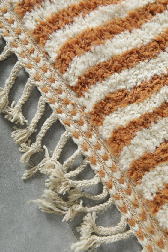 Image 1 of Tappeto marocchino a righe, minimalista, color ruggine, arancione e beige - 3x2 metri