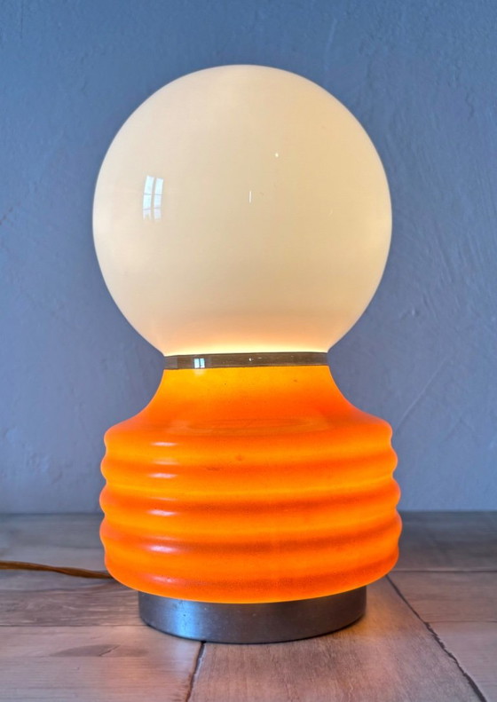 Lampada sferica vintage - Vetro opalino - Space Age - Anni '70 - Fungo, Lampade da tavolo, Arancione (foto 9 di 11)