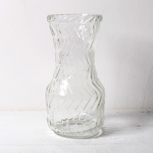 Mid-century Vintage Rare Clear Hand Pressed Glass Flower Vase / Fidenza / Italy / 1970s