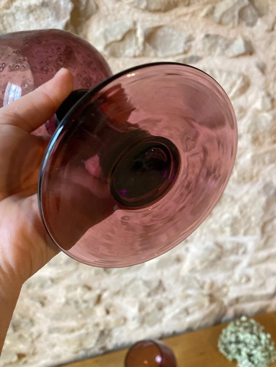 Image 1 of Par de cuencos de vidrio con burbujas de color púrpura