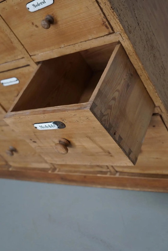 Image 1 of Large antique German apothecary cabinet / display cabinet in pine, early 20th century