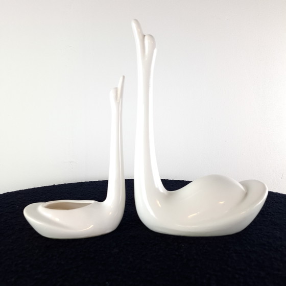 Image 1 of Set di cigni astratti vintage in ceramica bianca degli anni '60/'70