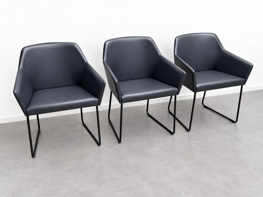 Set van 3 Arco Sketch Regular Designstoelen Ice Blue (Leder)