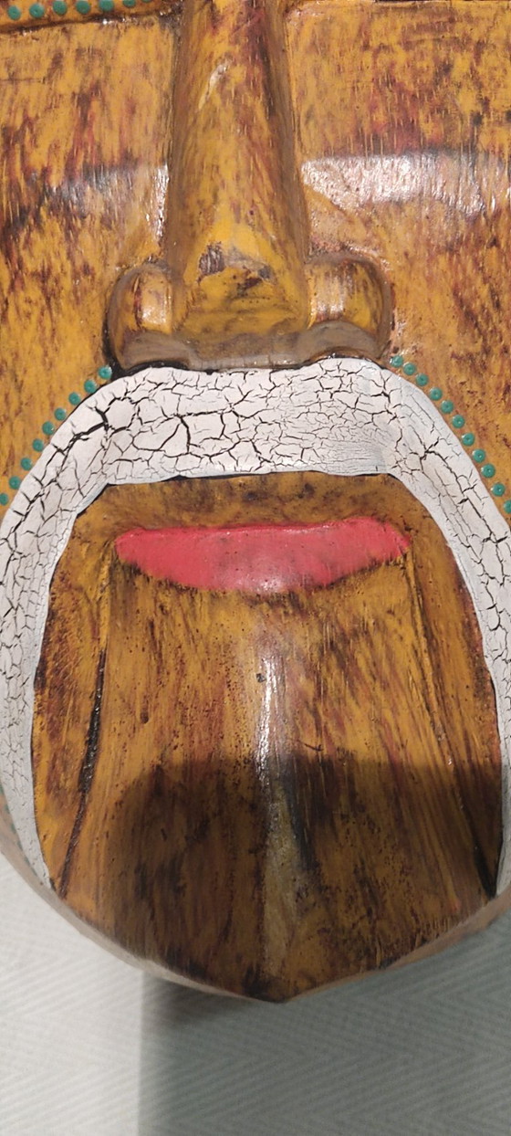 Image 1 of Maschera etnica in legno intagliato - Home decor vintage stile asiatico indonesiano