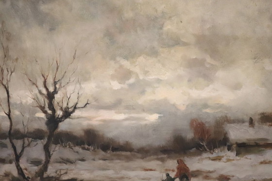 Image 1 of Dipinto ad olio su tela, Paesaggio invernale, firmato Karpoff