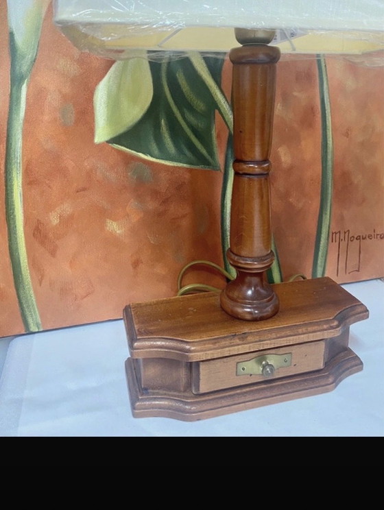 Image 1 of Vintage-Style Wooden Table Lamp with Pedestal Base