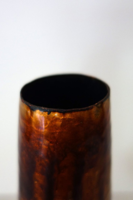 Vintage copper and cloisonné enamel Art Deco Vase, Gold (photo 6 of 13)