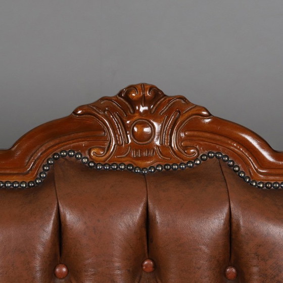 Image 1 of Rococo-Style 3-Seater Sofa — Leather & Wood — Classic Curved Salon Silhouette