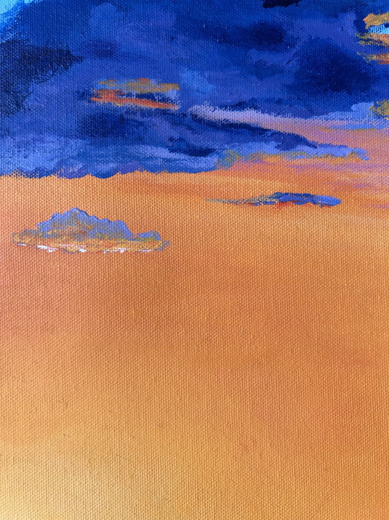 Amber Horizon - Original panoramic acrylic painting on canvas 40 x 100 cm – Paintings & Drawings, Cotton (photo 4 of 12)