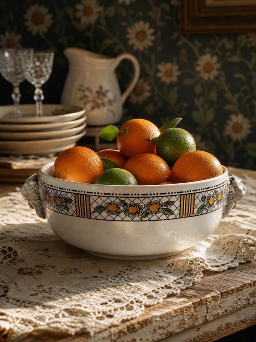 Large HB Choisy-le-Roi polychrome ironstone salad bowl "Elisabeth" early 20th century