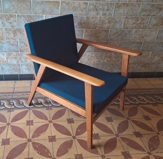 Image 1 of Danish Teak Lounge Chair with Sea Blue-Green Fabric, 1960s