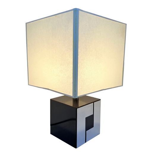 Vintage Cube Lamp - Wood & Metal - Art Deco - 1960