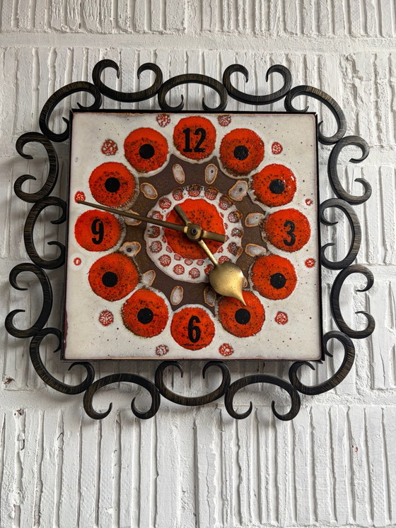 Vintage Vedette keramische wandklok, Klokken, Keramiek, Metaal, Crème (foto 3 van 7)