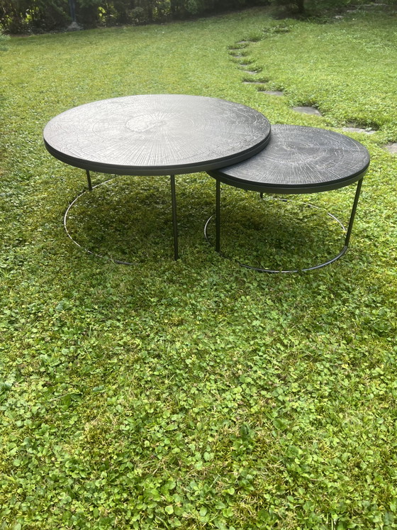 Image 1 of Ethnicraft Set van 2 bijzettafels in elkaar te schuiven – Designtafel – Zo goed als nieuw