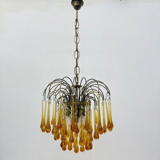 Image 1 of Mid Century Design Murano-Bernsteinglas-Tropfenleuchter, 1970er Jahre
