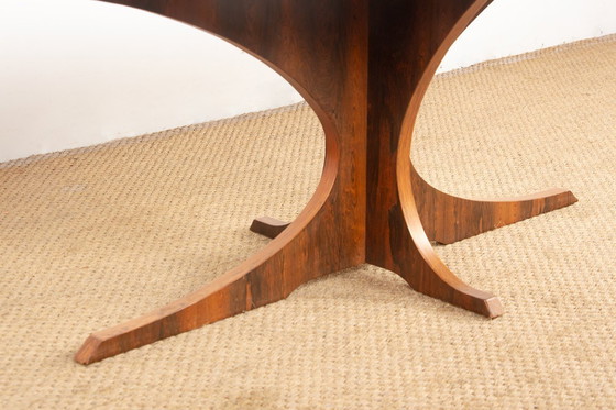 Image 1 of Oval coffee table in Carrara marble and rosewood by Hugues Poignant 1960.