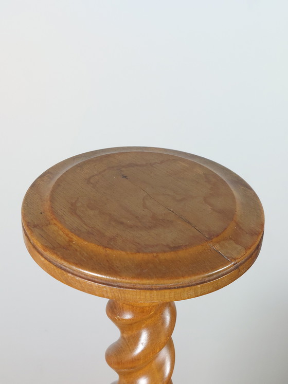 Image 1 of Colonne à fleurs vintage en bois tourné, support à fleurs, pilier