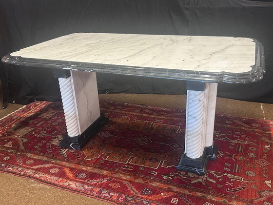 Image 1 of Black and white Hollywood marble table, Regency seventies