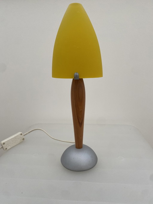 Vintage Hema Holland Table Lamp - Glass and Wood Mushroom Lamp from the 90s – tafellampen, Metal (photo 2 of 10)