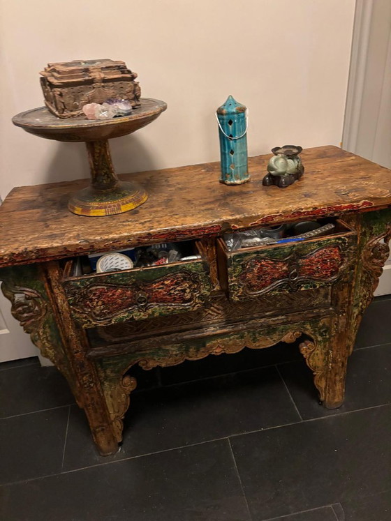 Consolle orientale con intagli in legno colorati – Console, Wood (photo 7 of 10)