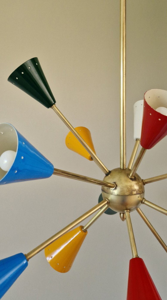 Image 1 of Vintage Stilnovo Sputnik chandelier, Italian mid-century style, brass
