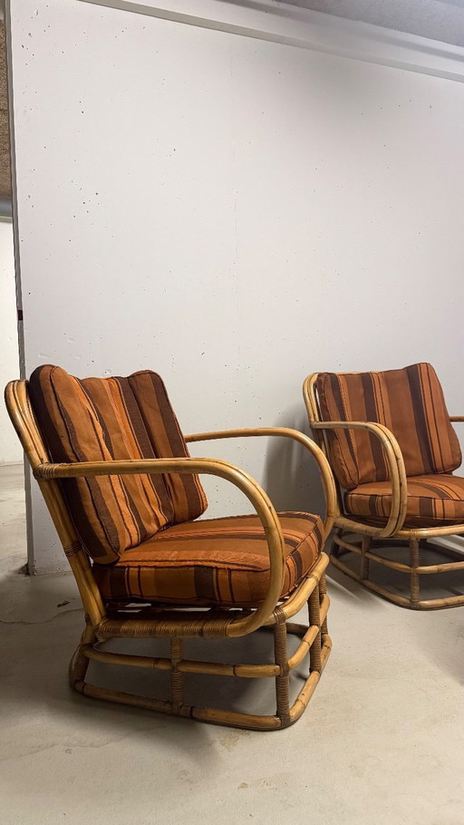 Vintage Heywood-Wakefield rotan lounge stoelen set