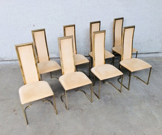 Image 1 of Set di 8 sedie da pranzo Hollywood Regency Design di Belgo Chrom, anni '70