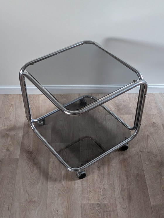 Image 1 of Vintage Space Age Chrome & Smoked Glass Trolley
