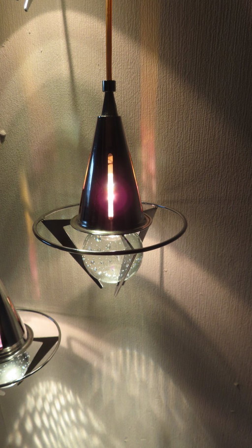 Lampada a sospensione vintage a cascata con 3 sfere di vetro