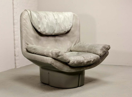 Image 1 of Llamativo sillón de cuero gris de diseño italiano diseñado por Ammanati & Vitello, Italia, década de 1970