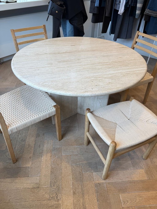 Vintage Travestin ronde eettafel met X vormig onderstel