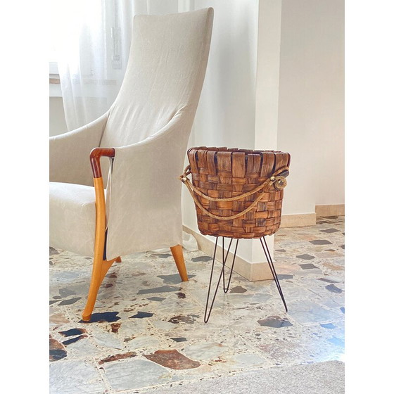 Image 1 of Vintage basket vase in walnut crust, Italy 1970
